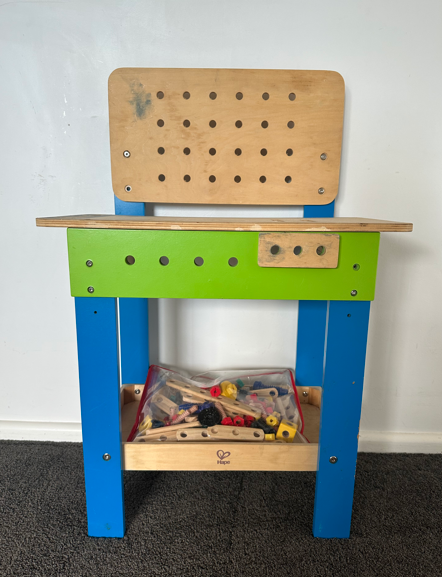 Wooden Tool Bench with Bolts and Screws